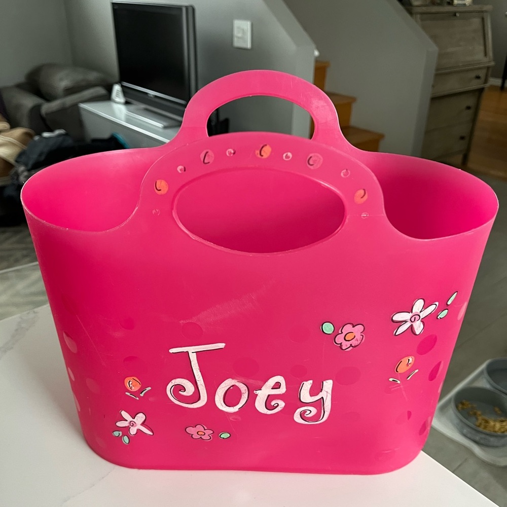 girl named Joey?  Adorable plastic tote w/handles. Perfect for toys!